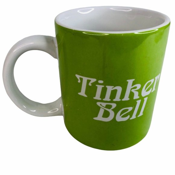 Disney Tinker Bell 3D Coffee Mug Lime Green Fairy Spell Out Ceramic Raised Cup - Picture 3 of 7